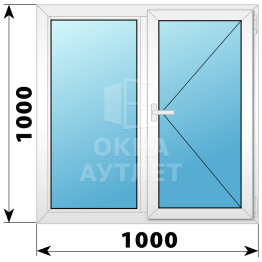 Двухстворчатое поворотное пластиковое окно Г-П 1000×1000 ОА-32322