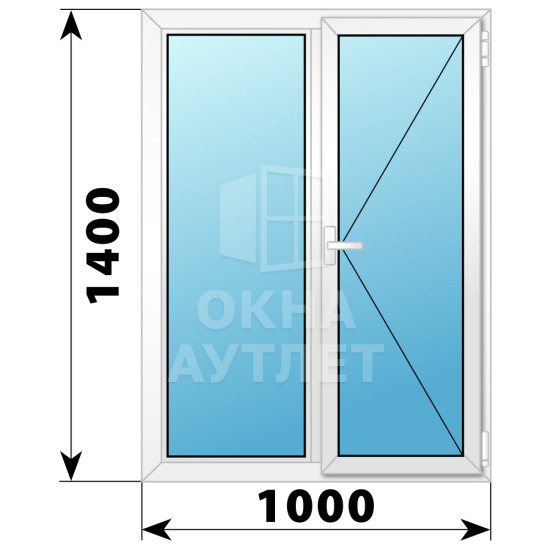 Двухстворчатое поворотное пластиковое окно Г-П 1000×1400 ОА-32466