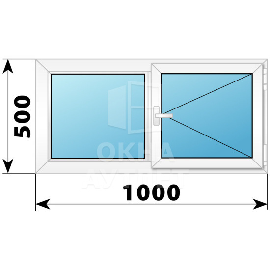 Двухстворчатое поворотное пластиковое окно Г-П 1000×500 ОА-32157