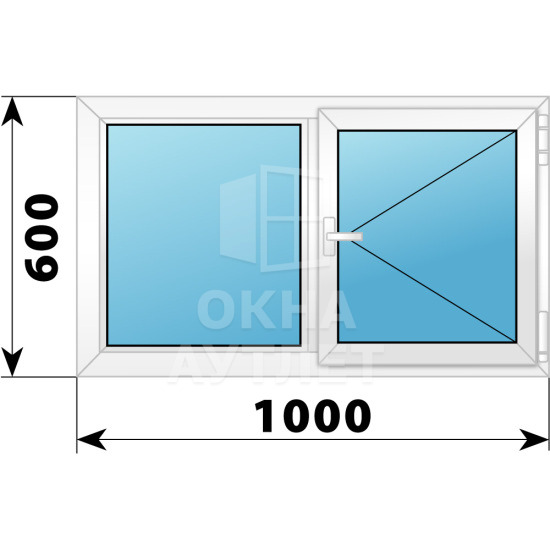 Двухстворчатое поворотно-откидное пластиковое окно Г-П 1000×600 ОА-33873