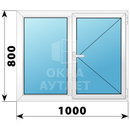 Двухстворчатое поворотное пластиковое окно Г-П 1000×800 ОА-32232