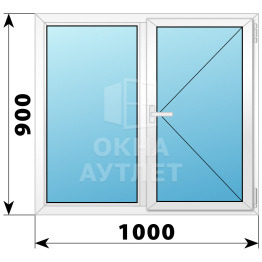 Двухстворчатое поворотное пластиковое окно Г-П 1000×900 ОА-32274