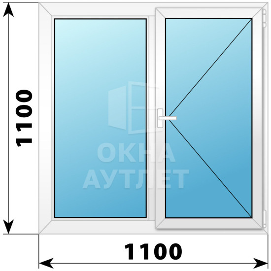 Двухстворчатое поворотное пластиковое окно Г-П 1100×1100 ОА-32403