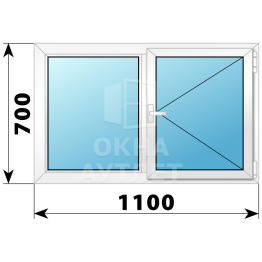 Двухстворчатое поворотное пластиковое окно Г-П 1100×700 ОА-32223
