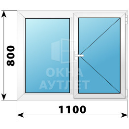 Двухстворчатое поворотное пластиковое окно Г-П 1100×800 ОА-32265
