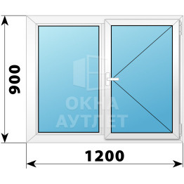Двухстворчатое поворотное пластиковое окно Г-П 1200×900 ОА-32346
