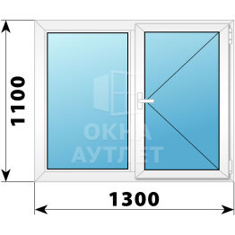 Двухстворчатое поворотное пластиковое окно Г-П 1300×1100 ОА-32490
