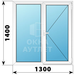 Двухстворчатое поворотное пластиковое окно Г-П 1300×1400 ОА-32673
