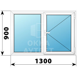 Двухстворчатое поворотное пластиковое окно Г-П 1300×900 ОА-32388