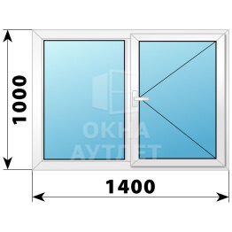Двухстворчатое поворотное пластиковое окно Г-П 1400×1000 ОА-32469