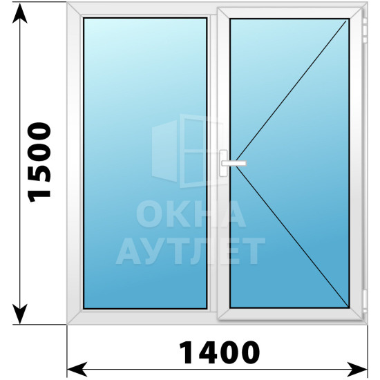 Двухстворчатое поворотное пластиковое окно Г-П 1400×1500 ОА-32808