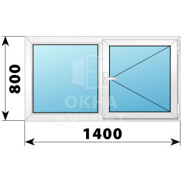 Двухстворчатое поворотно-откидное пластиковое окно Г-П 1400×800 ОА-33975