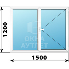 Двухстворчатое поворотное пластиковое окно Г-П 1500×1200 ОА-32661