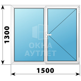Двухстворчатое поворотное пластиковое окно Г-П 1500×1300 ОА-32727