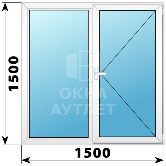 Двухстворчатое поворотное пластиковое окно Г-П 1500×1500 ОА-32862