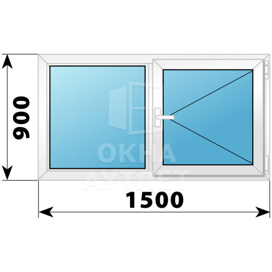 Двухстворчатое поворотно-откидное пластиковое окно Г-П 1500×900 ОА-34041