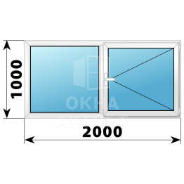 Двухстворчатое поворотно-откидное пластиковое окно Г-П 2000×1000 ОА-34202