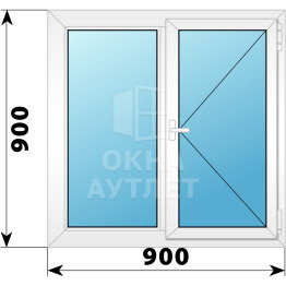 Двухстворчатое поворотное пластиковое окно Г-П 900×900 ОА-32247