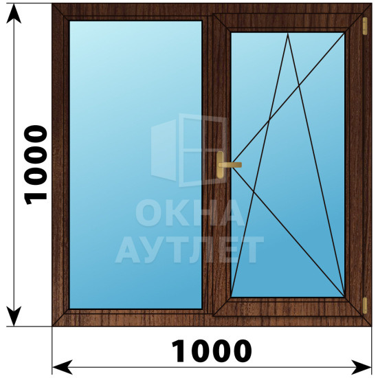 Двухстворчатое окно из дуба 1000×1000 Г-ПО ОА-36053