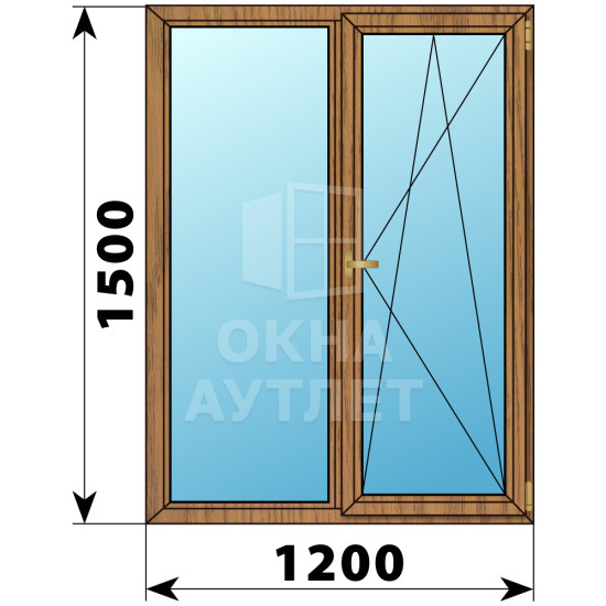 Двухстворчатое окно из лиственницы 1200×1500 Г-ПО ОА-36452