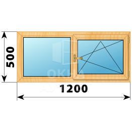 Двухстворчатое окно из сосны 1200×500 Г-ПО ОА-34808