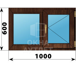 Двухстворчатое окно из дуба 1000×600 Г-П ОА-45429
