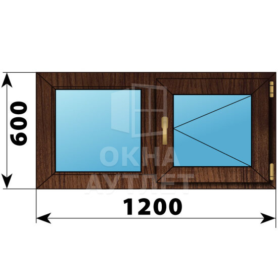 Двухстворчатое окно из дуба 1200×600 Г-П ОА-45969