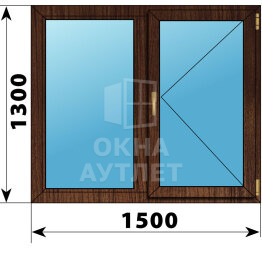 Двухстворчатое окно из дуба 1500×1300 Г-П ОА-46797