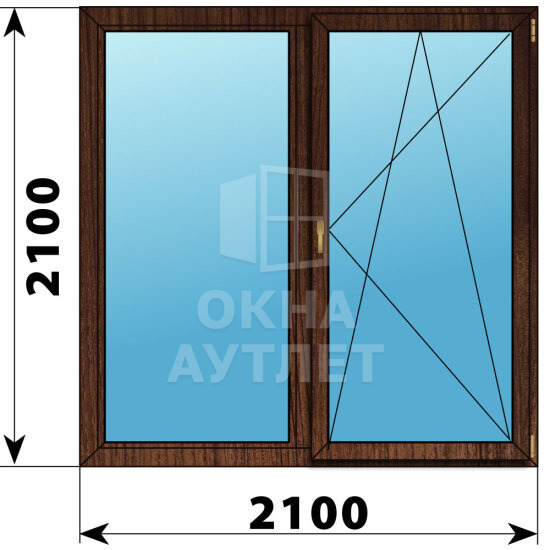 Двухстворчатое окно из дуба 2100×2100 Г-ПО ОА-51248