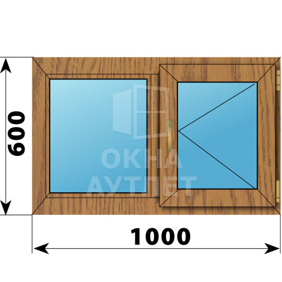 Двухстворчатое окно из лиственницы 1000×600 Г-П ОА-44637