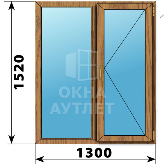 Двухстворчатое окно из лиственницы 1300×1520 Г-П ОА-46200