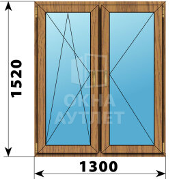 Двухстворчатое окно из лиственницы 1300×1520 ПО-П ОА-46806