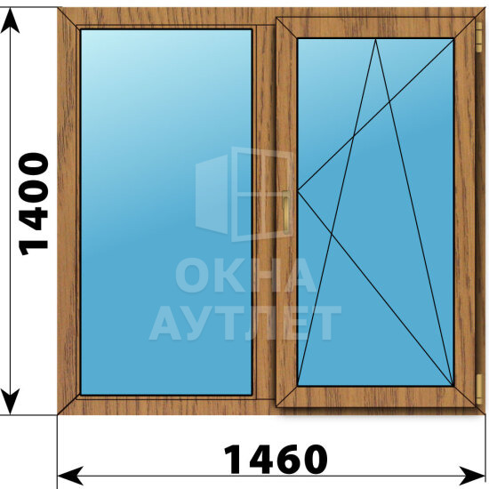 Двухстворчатое окно из лиственницы 1460×1400 Г-ПО ОА-49538