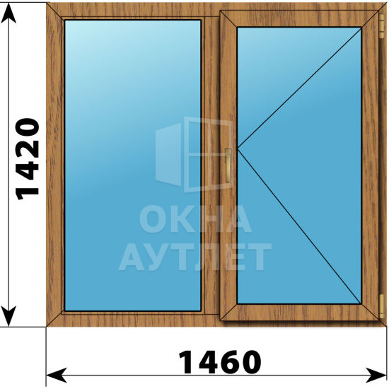 Двухстворчатое окно из лиственницы 1460×1420 Г-П ОА-49652