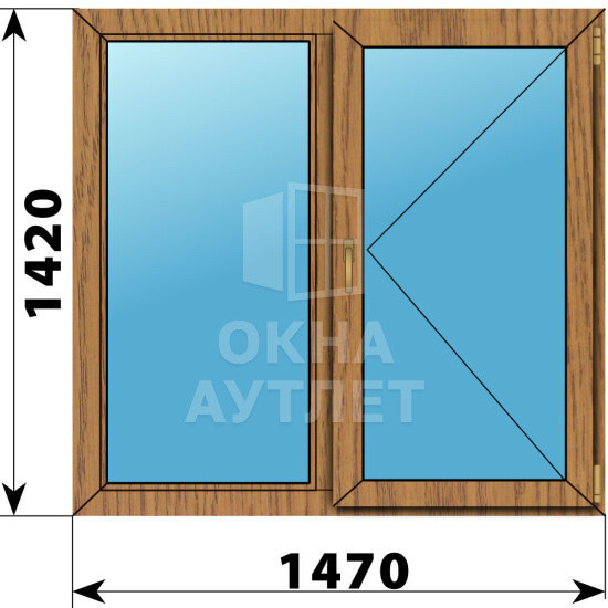 Двухстворчатое окно из лиственницы 1470×1420 Г-П ОА-46041
