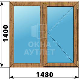 Двухстворчатое окно из лиственницы 1480×1400 Г-П ОА-46059