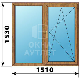 Двухстворчатое окно из лиственницы 1510×1530 Г-ПО ОА-46350