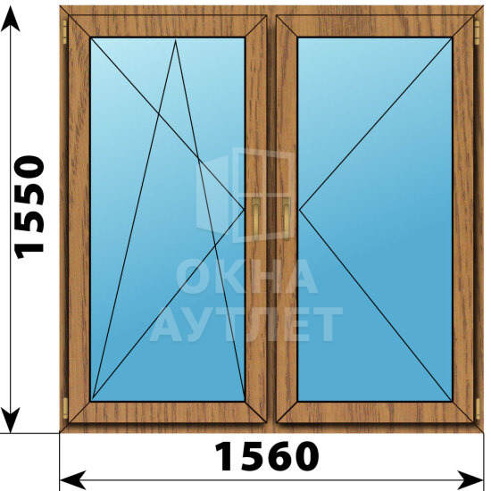Двухстворчатое окно из лиственницы 1560×1550 ПО-П ОА-50600