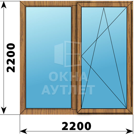 Двухстворчатое окно из лиственницы 2200×2200 Г-ПО ОА-47532