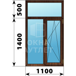 Двухстворчатое окно с глухой фрамугой из дуба 1100×1900 Г-ПО ОА-46680