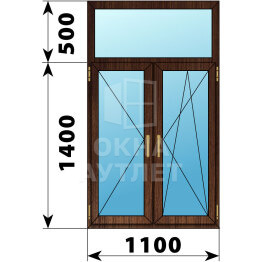 Двухстворчатое окно с глухой фрамугой из дуба 1100×1900 П-ПО ОА-47244