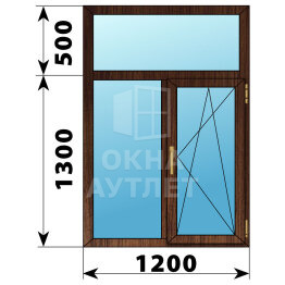 Двухстворчатое окно с глухой фрамугой из дуба 1200×1800 Г-ПО ОА-50231