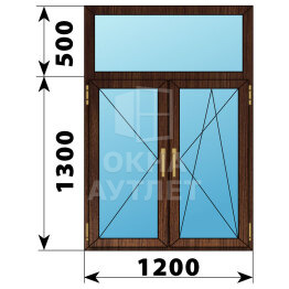 Двухстворчатое окно с глухой фрамугой из дуба 1200×1800 П-ПО ОА-43863