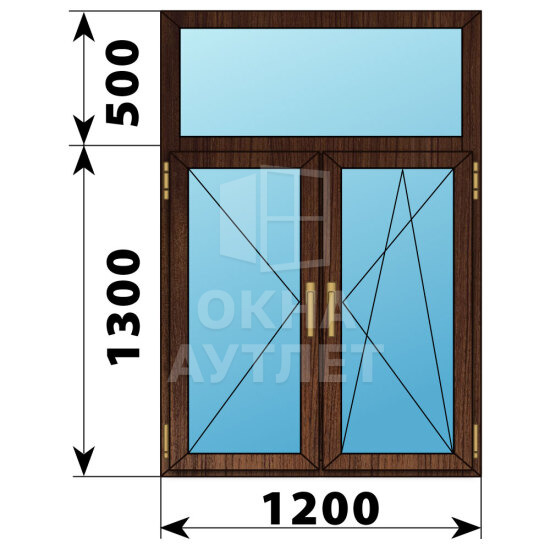 Двухстворчатое окно с глухой фрамугой из дуба 1200×1800 П-ПО ОА-43863