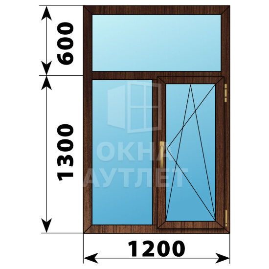 Двухстворчатое окно с глухой фрамугой из дуба 1200×1900 Г-ПО ОА-46896