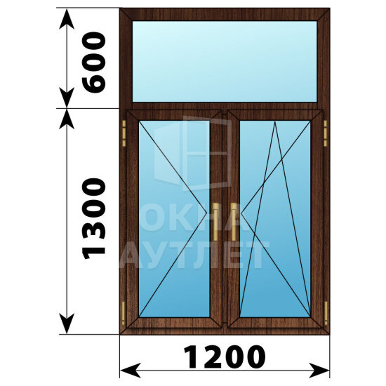 Двухстворчатое окно с глухой фрамугой из дуба 1200×1900 П-ПО ОА-50684