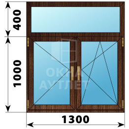 Двухстворчатое окно с глухой фрамугой из дуба 1300×1400 П-ПО ОА-50354
