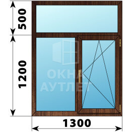 Двухстворчатое окно с глухой фрамугой из дуба 1300×1700 Г-ПО ОА-50270