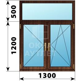 Двухстворчатое окно с глухой фрамугой из дуба 1300×1700 П-ПО ОА-47352