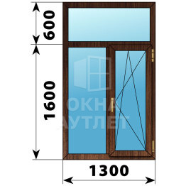 Двухстворчатое окно с глухой фрамугой из дуба 1300×2200 Г-ПО ОА-47523
